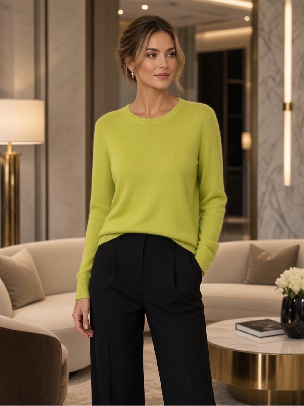 NWOT Charter Club Luxury 100% Cashmere Crewneck Sweater – Bright Lime Green